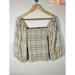 Maeve plaid square neck blouse neutral motif Cropped Puff Sleeve M Cottage Boho Yellow Size M Photo 4