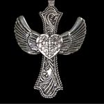 Silver Angel Wing Cross Pendant Necklace. Unisex Photo 1