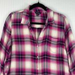 Lucky Brand  Pink/White Plaid Flannel Button-Up Shirt Size Medium Button Detail Photo 1