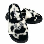 True Religion Lamia Fuzzy Slides, Cow Print Black White Size 7 Photo 0