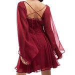 ASOS DESIGN long sleeve mini dress with godets in burgundy Red Size 12 Photo 1