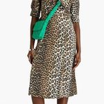 Ganni  denim brown leopard midi dress nwt side 34 small Photo 0