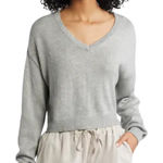 Brandy Melville Gray V Neck Long Sleeve Cotton Sweater one size Photo 0