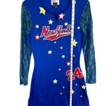 Vintage Raw Blue Jersey Dress L Blue New York Lace Sleeves Sporty Y2K Streetwear Size L Photo 8