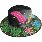 HAT MEXICAN Artisanal Hand Painted Fedora Floral Sombrero Panama Bohemian Black Photo 0