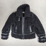 dh NEW YORK Moto Jacket Womens Med Black Curly Faux Fur Leather Trim Buckles Photo 6