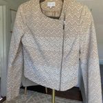 1. State  Chevron Moto Jacket Beige White Textured S Cotton Parisian Scandi Preppy Photo 0