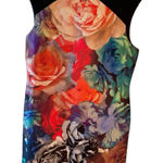 Tahari Dress Orange Red Black 10 Career Church Stretch Sheath Floral Summer Photo 0