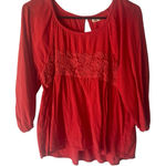 Hollister  Y2k Women's Size Small Red Boho Floral Long Sleeve Babydoll Top‎ Photo 0