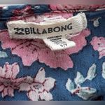 Billabong  women long sleeve floral blue crinkle dress deep V neck with strings S Photo 1