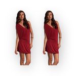 Haute Hippie new ஐ Deep V Asymmetrical Shoulder Draped Mini Dress ஐ Scarlet ஐ Photo 12