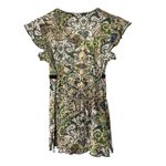 Y2K Anxiety Women's S Babydoll Top Sheer Boho Fairycore Velvet Trim Green Brown Photo 2