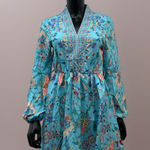 Sunday Up Boho Floral Mini Dress,ā Blue Print, Belt Included, Size S Photo 0