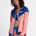 Nike Jacket Bleached Coral Pink Blue Full Zip Womens Size M Hooded Windbreaker Photo 0