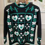 Vintage 80s Cabin Creek Hearts Shamrocks Sweater S Black Photo 0