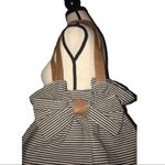 Boutique canvas striped paper bag style tote w/bow Brown Photo 1