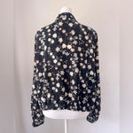 Vera Wang Simply Vera  Black Floral Print High Low Tab Sleeve Collared Blouse Photo 6