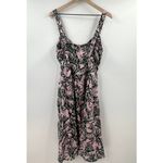 Lulus La Paz Pink and Green Leaf Print Tie-Front Midi Dress Size Medium Wedding Guest Photo 9