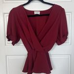 Everly  Red Short Sleeve V Neck Faux Wrap Blouse Size Small Photo 0