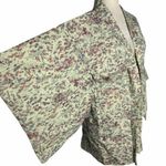 Vintage Floral Kimono Short Robe Jacket M Light Green Floral Lined Tie Waist Size M Photo 2