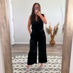 American Eagle black velvet halter wide leg jumpsuit Photo 2