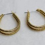 Source Unknown Vintage 60's Twisted Geo Oval Double Gold Tone Hoop Earrings Photo 0