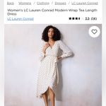 LC Lauren Conrad  Modern Wrap Tea Length Midi Dress Natural Dina Dot Navy Small Photo 2