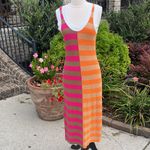 New Maxi Dress Sweater Colorblock Striped Mod Pink Photo 2