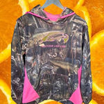 Fishouflage Red‎ Cedar Lake Camp Camo and Pink Hoodie Size Large Tan Photo 0