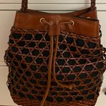 Talbots Woven Brown Leather @ Black Linen Lined Crossbody Bag, size 12x10 Photo 9