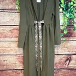 Boutique Floral Belted Duster Kimono Long Jacket Maxi Coverup Olive Green 8 Med Photo 0