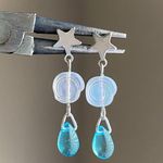Handmade quality Czech glass snail shell beads & glass teardrop star dangle earrings 🌀⭐️💦 Photo 0