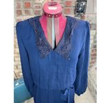 Dress sheer navy lace collar pleated skirt vintage 1980s Blue Size 6 Photo 2