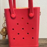 Red Mini Charm Tote with Checkered Crossbody Strap Photo 7
