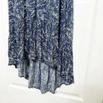 Lucky Brand Size XS V-Neck Midi Dress Drawstring Waist Ditsy Floral Blue White Photo 4