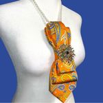 Elegant Paisley Orange necktie Necklace with Brooch Photo 1