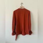 She & Sky Wrap Blouse with Smocked Hem Long Sleeves in Rust Orange Size L Photo 5