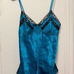 Victoria's Secret Vintage 80's TEAL Blue SATIN and Black Lace Bodysuit Slip XS Photo 2