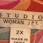 Studio JPR Woman Lightweight Gauzy Tie Front Top Blouse Tropical 2X Plus Size Orange Photo 5