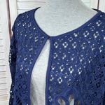 Adore Open Eyelet Lace Topper Cardigan Jacket Navy Blue Medium Photo 4