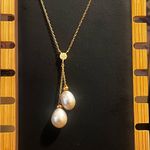 14K Gold Diamond & Pearl Lariet Necklace Photo 8
