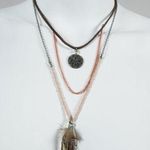 Boutique Mixed Metal Layered Feather Necklace with Pendant Photo 0