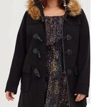 Torrid Hooded Fur Trim Toggle Coat Ponte Knit Black Leopard Lined Hood Size 6X Photo 2