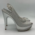 Jeffrey Tyler  “Vegas” Silver Glitter Stiletto Heel Slingback Pump Size 7.5 Photo 0