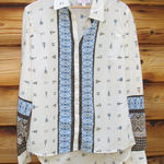 NWT Cream Print Western Blouse Top M Blue Size M Photo 0