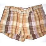 Joie New Womens  Linen Shorts Tan Dark Khaki 12 Metallic Thread Brown Plaid Pocke Photo 0