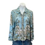 Derek Lam Blue Floral Button Up Shirt Size 10 Challis Vacation Designer $300 Photo 9