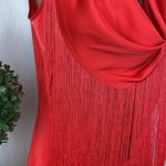 Boston Proper  Valentine Red Marilyn Drape Cowl Neck Fringe Trim Top Blouse NEW 8 Photo 2