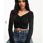 Blue Blush LA Ruched Ribbed Black Crop Top Long Sleeves Womans Small NEW Photo 0