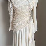 NWT Vintage 80s "Filigree Collection" Sequin Lace Long Sleeve Ruched Dress, 14 White Size 8 Photo 0